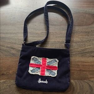 Harrods Union Jack Blue Corduroy Purse Bag
